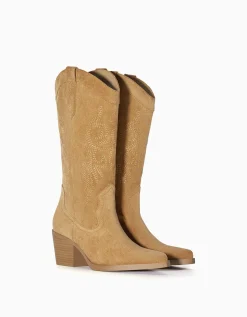 BERSHKA Bottes à talon style cowboy Sable Store