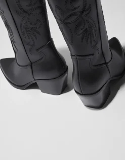 BERSHKA Bottes à talon style cowboy Noir Discount