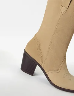BERSHKA Bottes cowboy talon CUIR Sable Store
