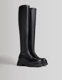 BERSHKA Bottes plates XL semelle crantée Noir Hot