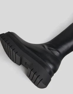 BERSHKA Bottes plates XL semelle crantée Noir Hot