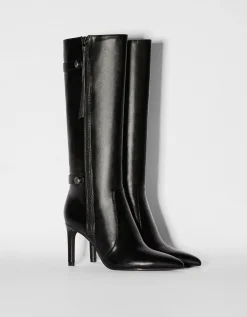 BERSHKA Bottes talon aiguille détails métallisés Noir Fashion