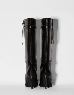BERSHKA Bottes talon aiguille détails métallisés Noir Cheap