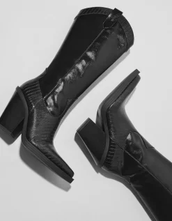 BERSHKA Bottes talon cowboy Noir Fashion