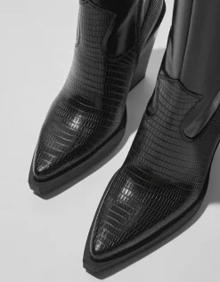 BERSHKA Bottes talon cowboy Noir Fashion