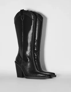 BERSHKA Bottes talon cowboy Noir Shop