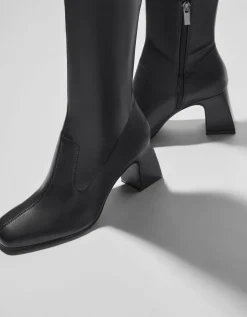 BERSHKA Bottes XL talon midi Noir Fashion