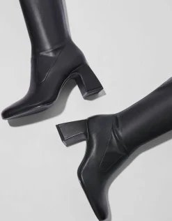 BERSHKA Bottes XL talon midi Noir Fashion