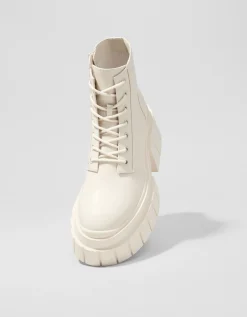 BERSHKA Bottines à lacets plateforme rayée Écru Fashion