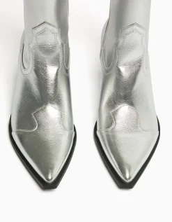 BERSHKA Bottines cowboy à talon Argent Hot