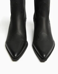 BERSHKA Bottines cowboy à talon CUIR Sable New