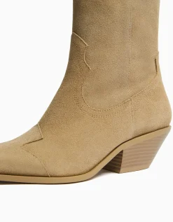 BERSHKA Bottines cowboy à talon CUIR Sable Sale