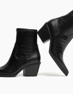 BERSHKA Bottines cowboy gravure motif animal Noir Best Sale