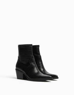 BERSHKA Bottines cowboy gravure motif animal Noir Shop