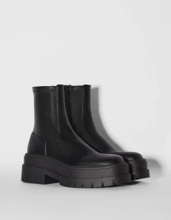 BERSHKA Bottines plateforme moulantes Noir Store