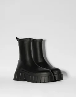 BERSHKA Bottines plateforme moulantes Noir Shop