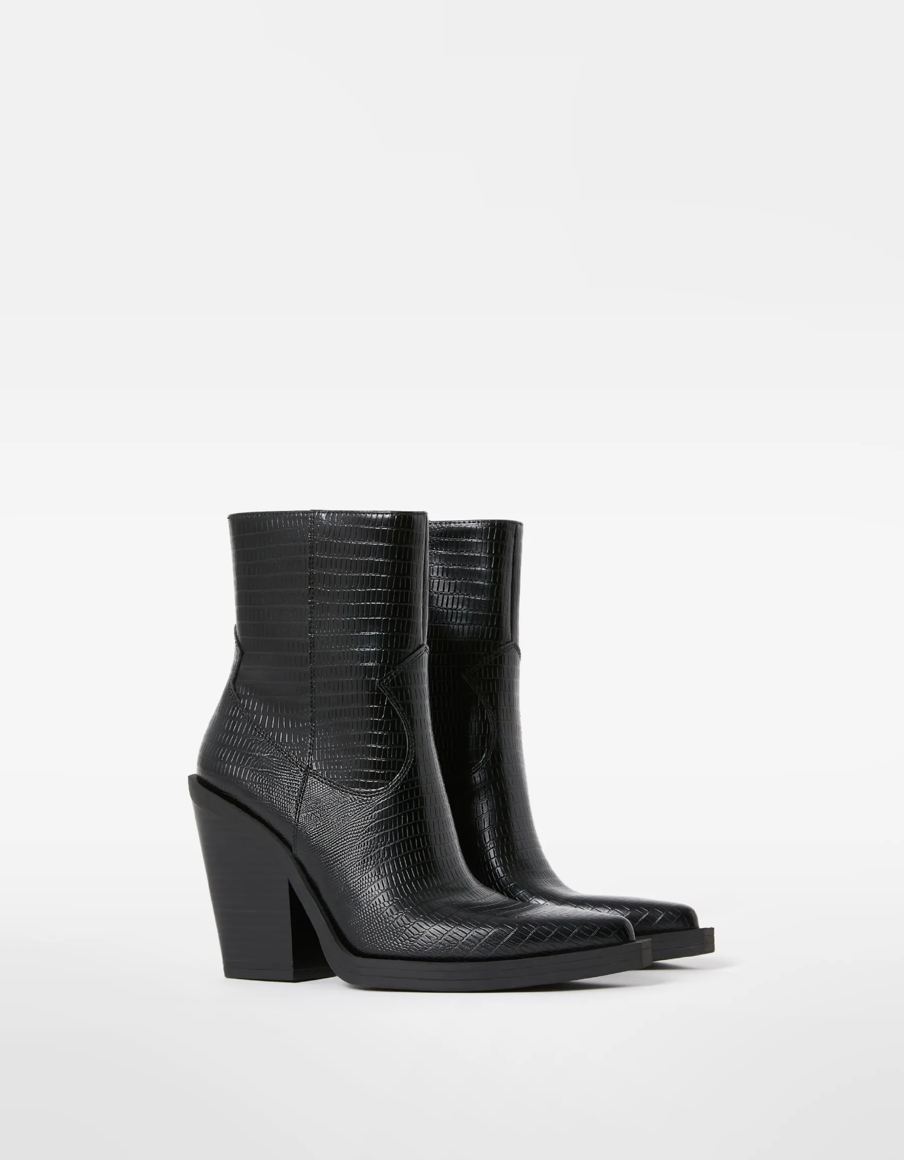 BERSHKA Bottines talon cowboy Noir Sale