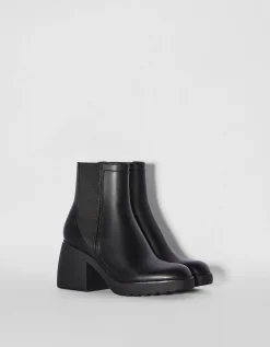 BERSHKA Bottines talon large élastiquées Noir Best