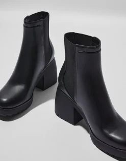 BERSHKA Bottines talon large élastiquées Noir Best