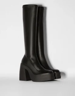 BERSHKA Bottines talon plateforme moulantes Noir Flash Sale