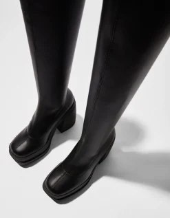 BERSHKA Bottines talon plateforme moulantes Noir Sale