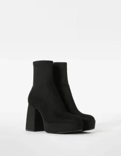 BERSHKA Bottines talon plateforme moulantes Noir Sale