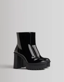 BERSHKA Bottines talon plateforme vernies Noir Best Sale