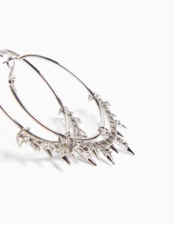 BERSHKA Boucles d’oreilles anneaux pics strass Argent Flash Sale