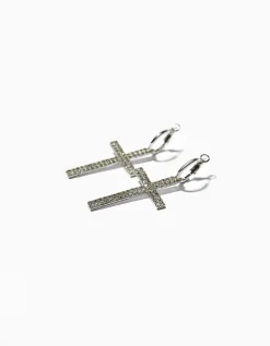 BERSHKA Boucles d’oreilles croix pierres fantaisie Argent Best