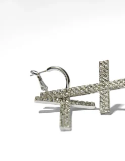 BERSHKA Boucles d’oreilles croix pierres fantaisie Argent Best