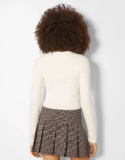 BERSHKA Cardigan col polo boutons Sable Store