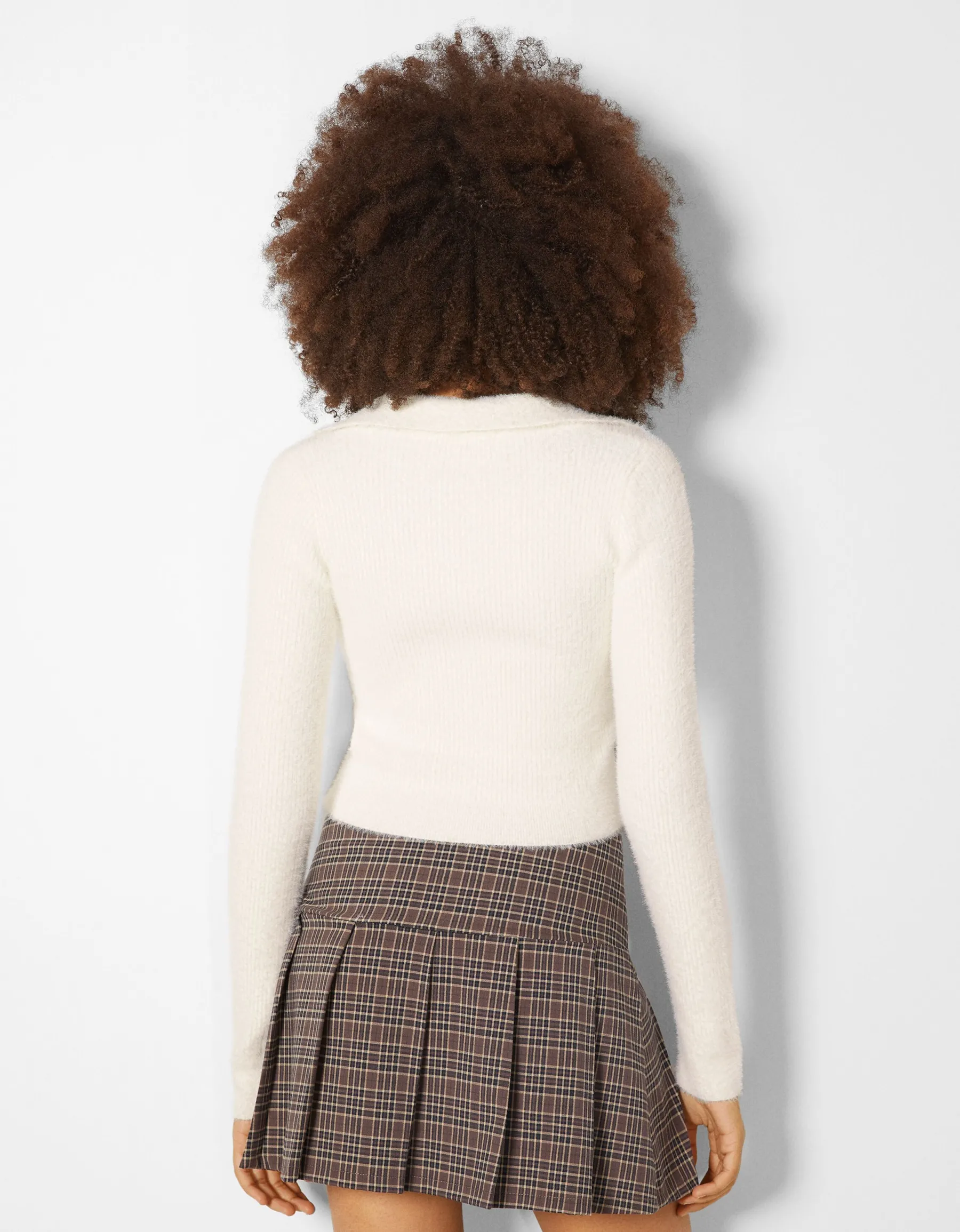 BERSHKA Cardigan col polo boutons Sable Store