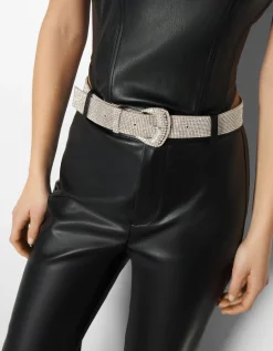 BERSHKA Ceinture à boucle en strass Argent Sale