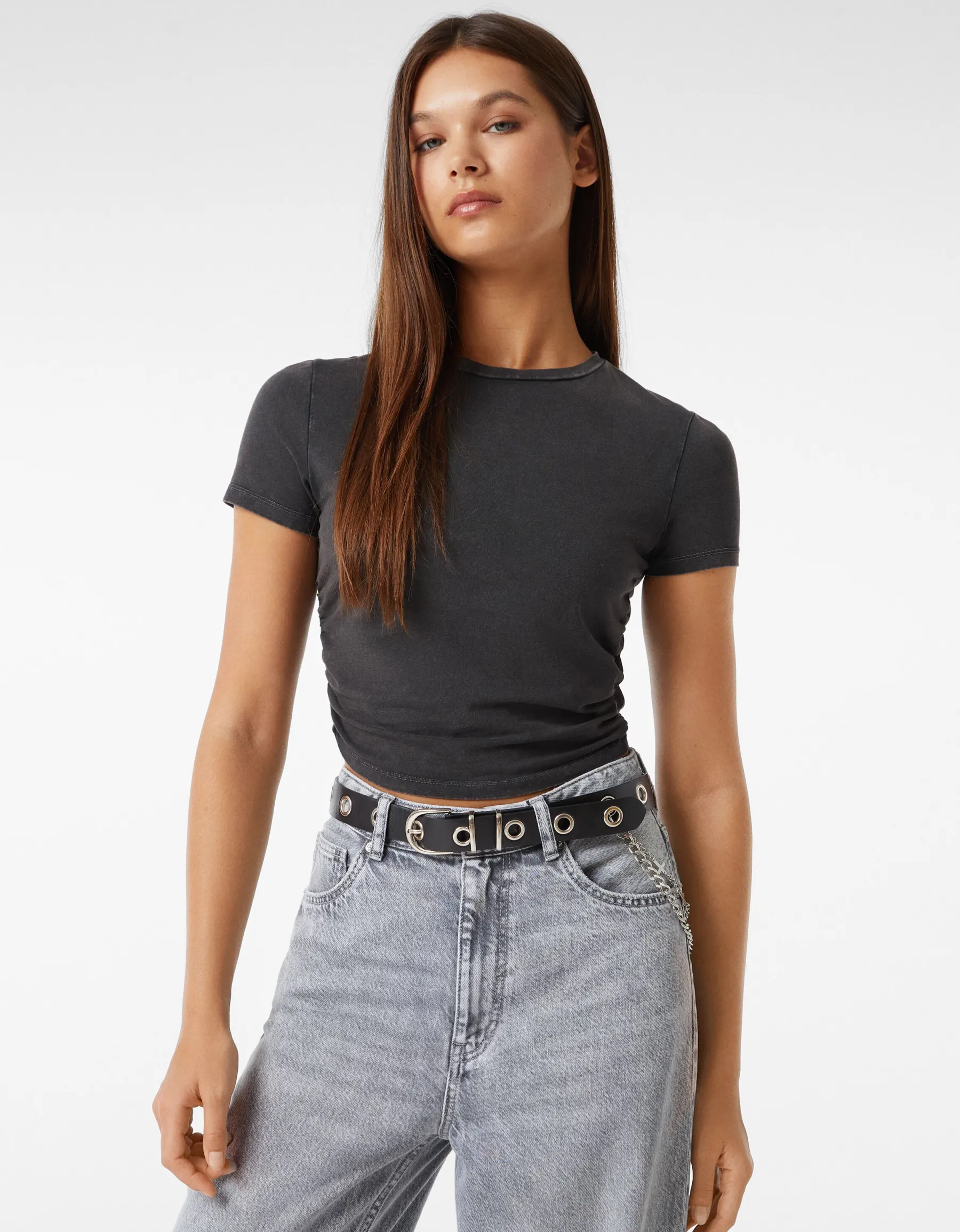 BERSHKA Ceinture chaîne œillets croix Noir Store