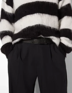 BERSHKA Ceinture effet cuir gravée Noir Clearance