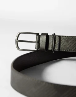 BERSHKA Ceinture effet cuir gravée Noir Clearance