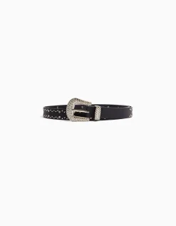 BERSHKA Ceinture rivets strass Blanc Cheap