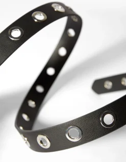 BERSHKA Ceinture similicuir œillets Noir Clearance