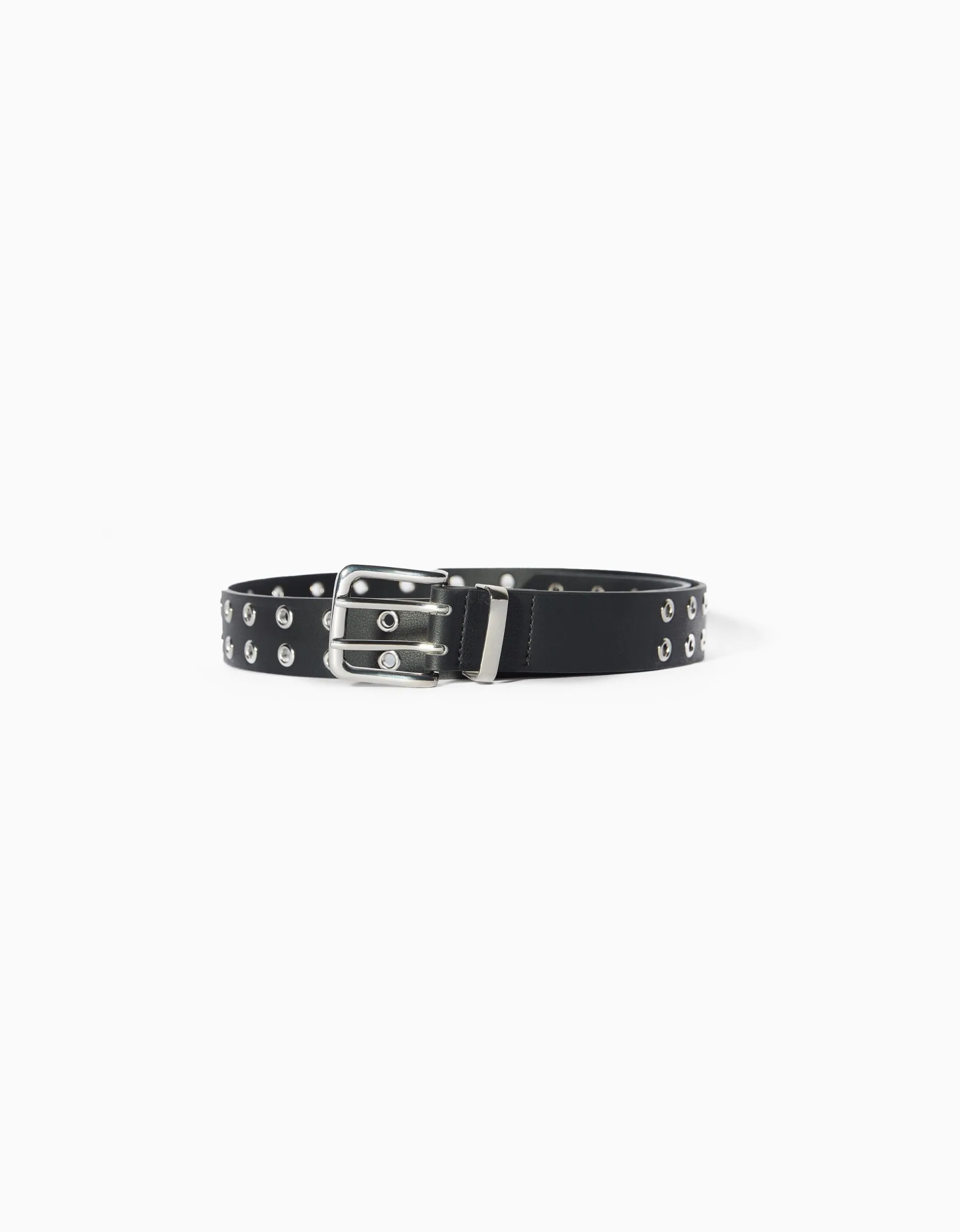 BERSHKA Ceinture similicuir œillets Noir Cheap