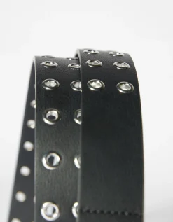BERSHKA Ceinture similicuir œillets Noir Cheap