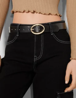BERSHKA Ceinture unie similicuir Noir Clearance