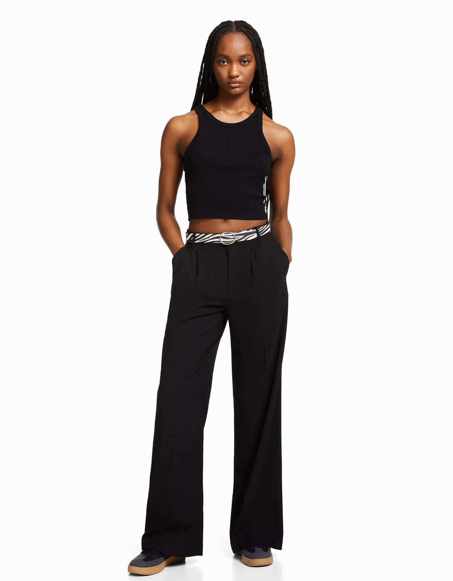 BERSHKA Ceinture zèbre imprimé Blanc / Noir Store