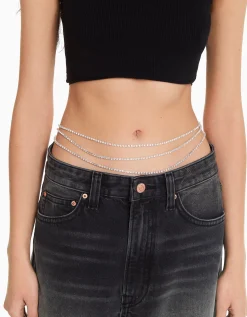BERSHKA Chaîne de corps strass Argent Best Sale