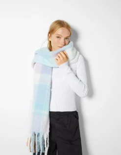 BERSHKA Écharpe à carreaux Violet Fashion