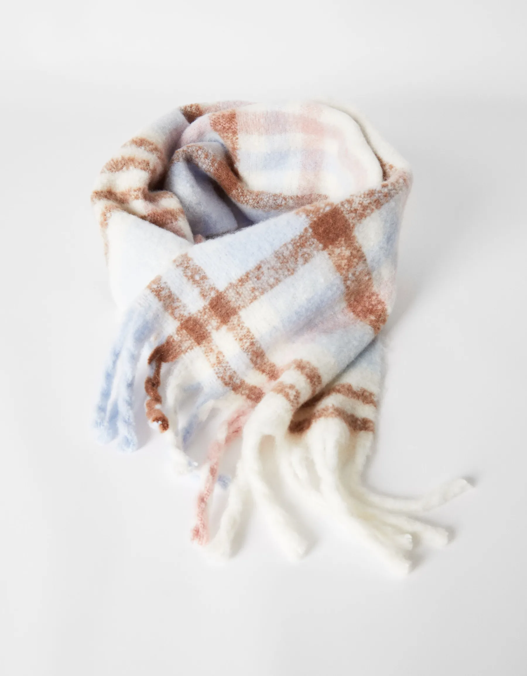 BERSHKA Écharpe à carreaux Bleu Flash Sale