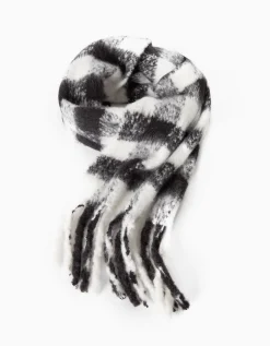 BERSHKA Écharpe à carreaux Blanc / Noir Discount