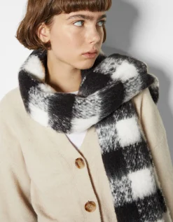 BERSHKA Écharpe à carreaux Blanc / Noir Discount