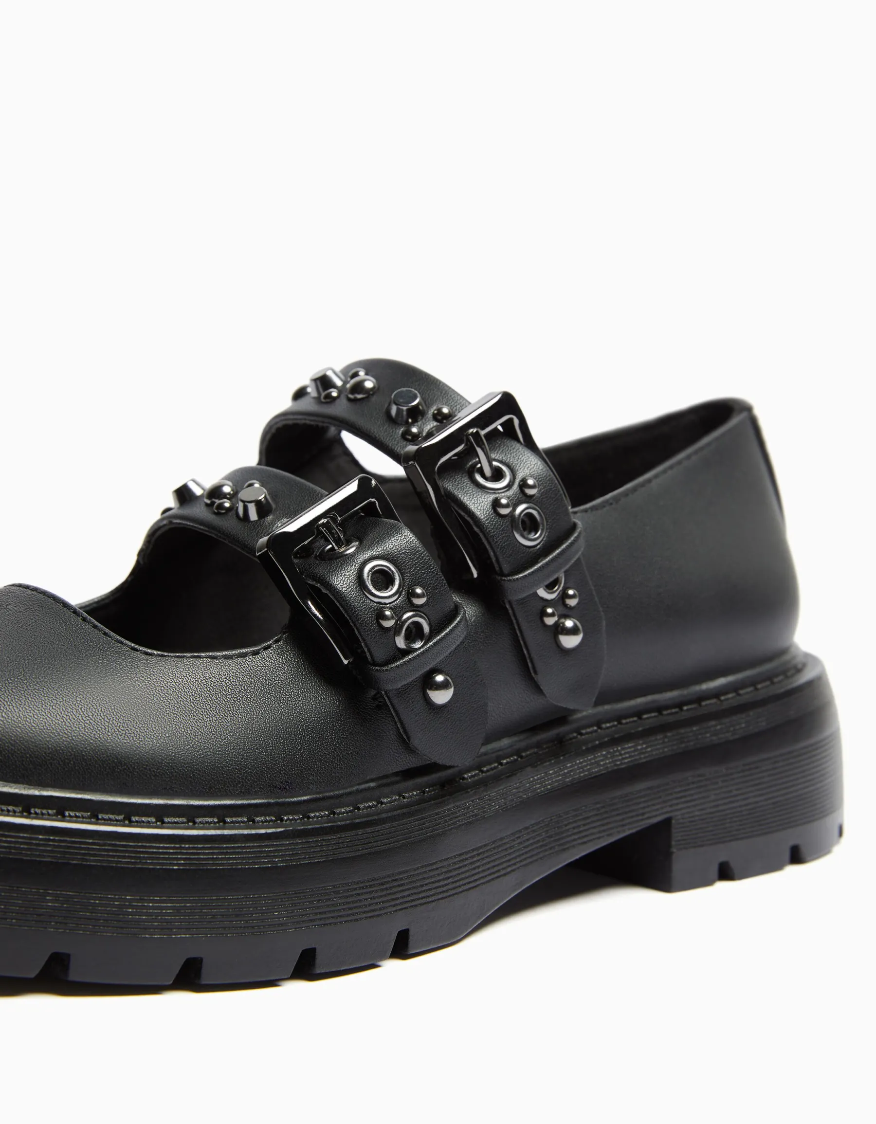 BERSHKA Chaussures plates type Mary Jane Noir Cheap