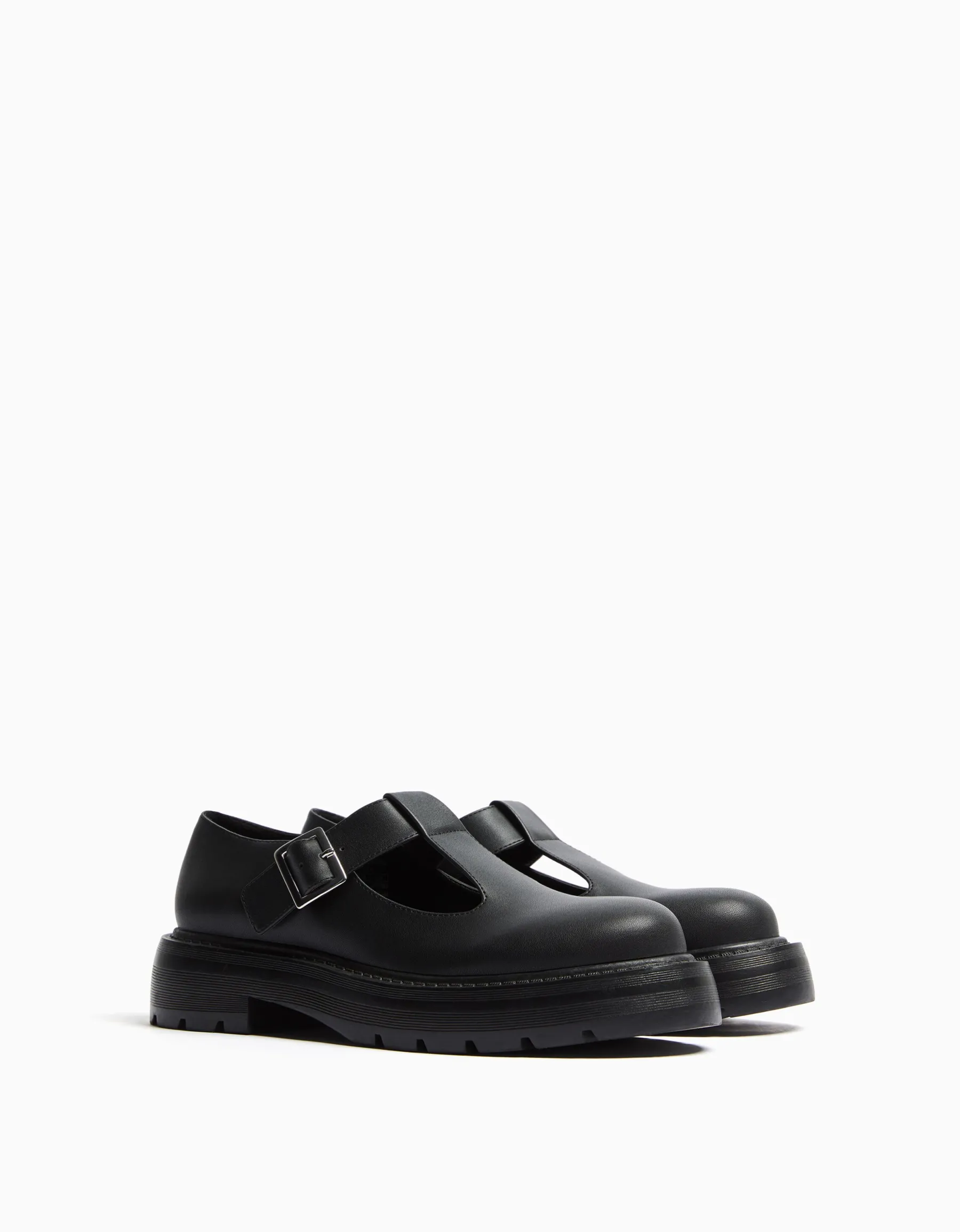 BERSHKA Chaussures plates type Mary Jane Noir Cheap