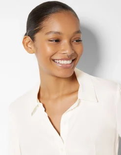 BERSHKA Chemise cropped manches longues moulante satinée Rouge Best Sale